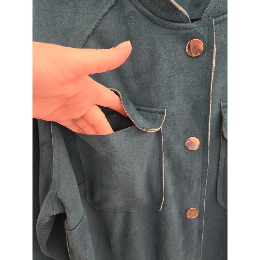 CHICO'S Double Face Sueded Jacket Size Medium Dark Teal Colorful Layers Spring - Picture 9 of 16